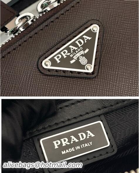 Low Cost Prada Mens Medium Prada Brique Saffiano leather top handle bag 2VH069 Coffee Brown 2024