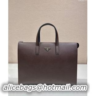 Top Grade Prada Mens Saffiano leather tote bag 2VG039 Coffee Brown 2024