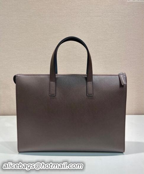 Top Grade Prada Mens Saffiano leather tote bag 2VG039 Coffee Brown 2024