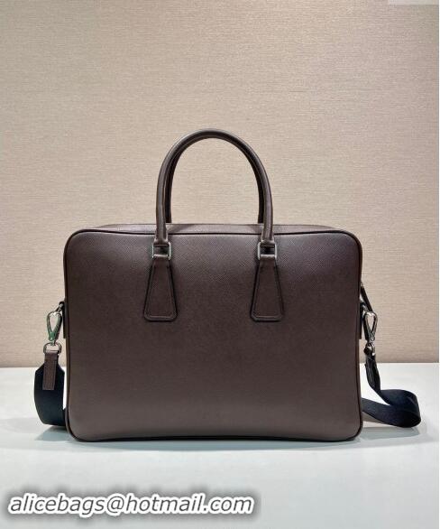 Top Grade Prada Mens Saffiano leather briefcase bag 2VE022 Coffee Brown 2024