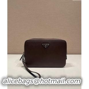 Top Grade Prada Mens Saffiano Leather Clutch Bag 2VF017Coffee Brown 2024