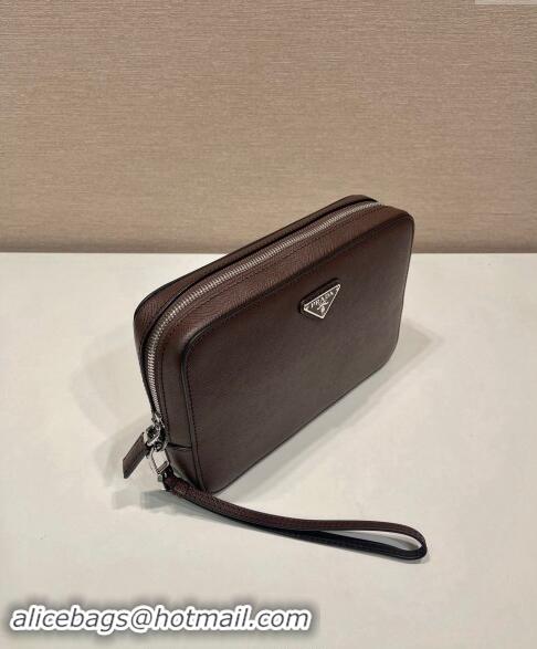 Top Grade Prada Mens Saffiano Leather Clutch Bag 2VF017Coffee Brown 2024