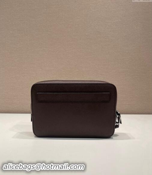 Top Grade Prada Mens Saffiano Leather Clutch Bag 2VF017Coffee Brown 2024