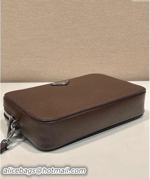 Top Grade Prada Mens Saffiano Leather Clutch Bag 2VF017Coffee Brown 2024