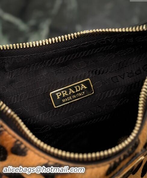 Famous Brand Prada Re-Edition printed leather hobo mini-bag 1BC204 Honey Yellow 2024