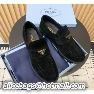 Popular Style Prada Suede loafers Black 1011095