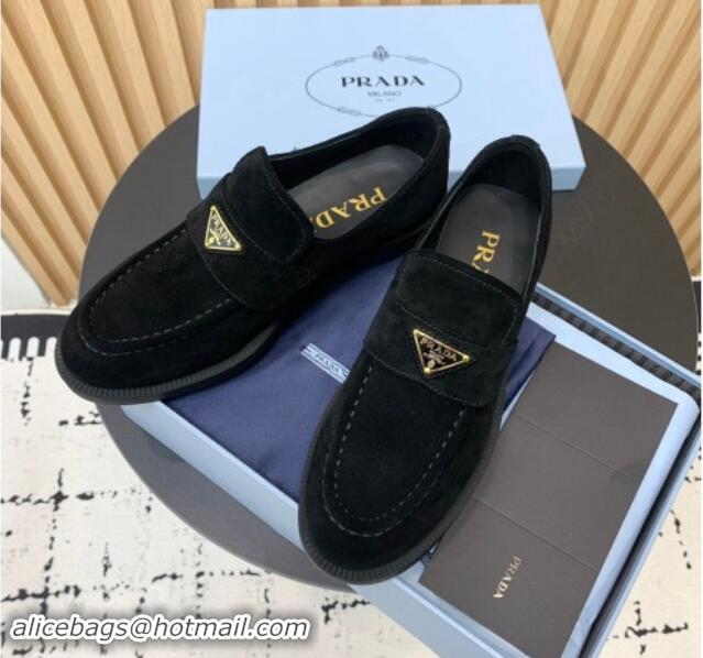 Popular Style Prada Suede loafers Black 1011095