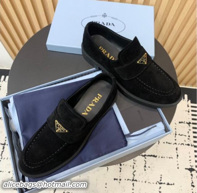 Popular Style Prada Suede loafers Black 1011095