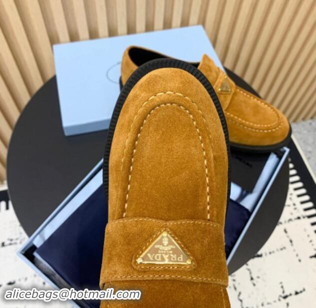 Top Grade Prada Suede loafers Brown Yellow 011097