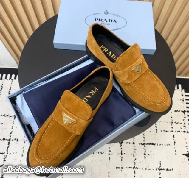 Top Grade Prada Suede loafers Brown Yellow 011097