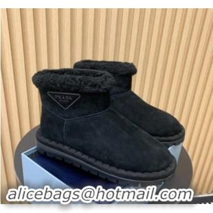 Good Quality Prada Suede and Wool Snow Boots Black 1011098