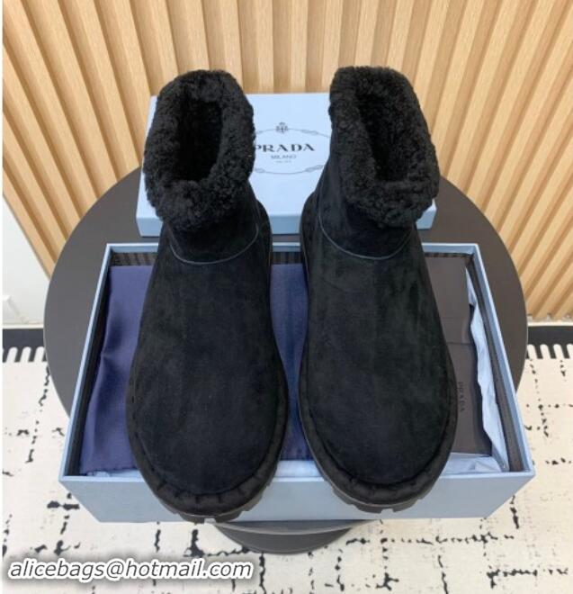 Good Quality Prada Suede and Wool Snow Boots Black 1011098