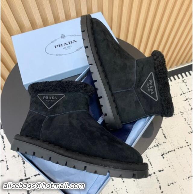 Good Quality Prada Suede and Wool Snow Boots Black 1011098