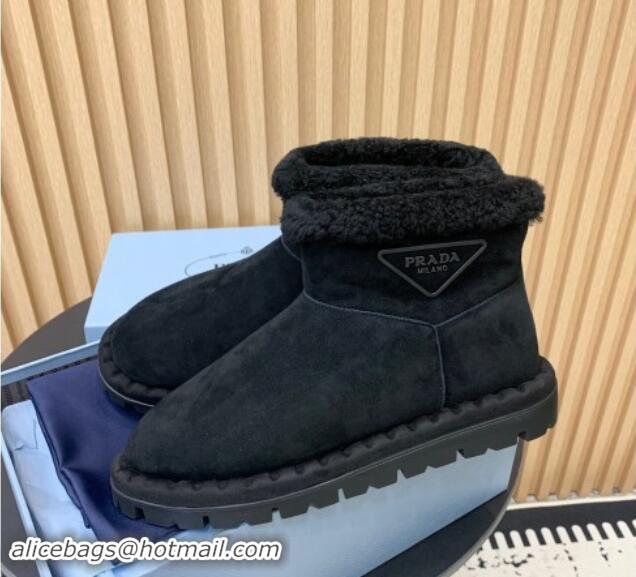 Good Quality Prada Suede and Wool Snow Boots Black 1011098