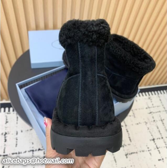 Good Quality Prada Suede and Wool Snow Boots Black 1011098