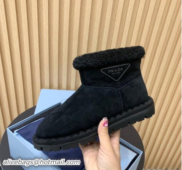 Good Quality Prada Suede and Wool Snow Boots Black 1011098