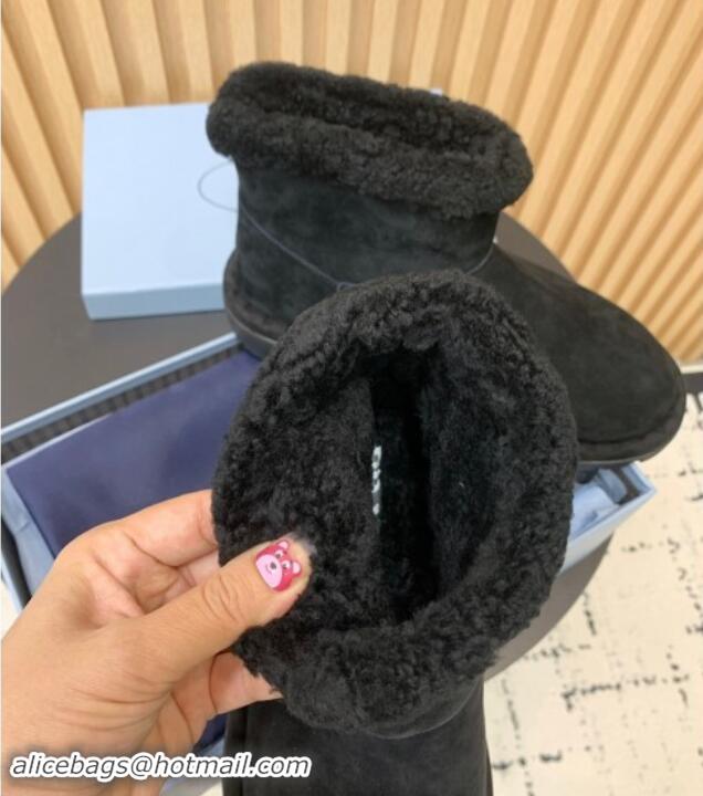 Good Quality Prada Suede and Wool Snow Boots Black 1011098