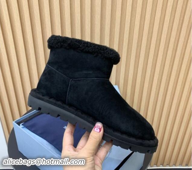 Good Quality Prada Suede and Wool Snow Boots Black 1011098