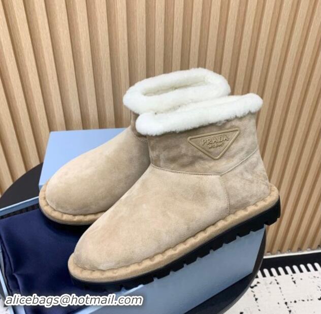 Good Looking Prada Suede and Wool Snow Boots Beige 1011099