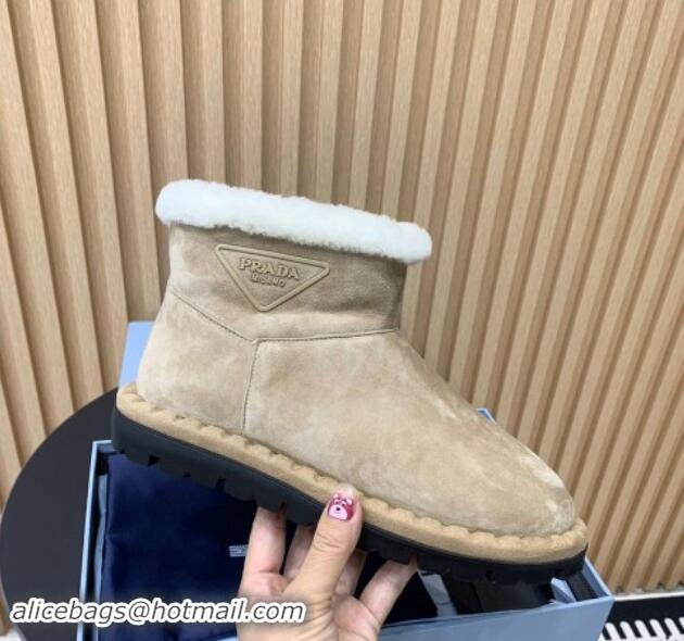 Good Looking Prada Suede and Wool Snow Boots Beige 1011099