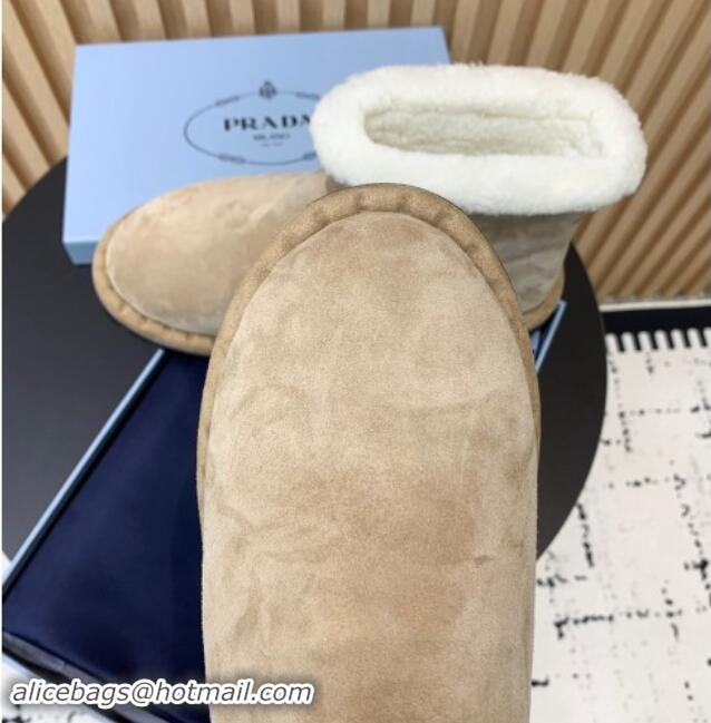 Good Looking Prada Suede and Wool Snow Boots Beige 1011099