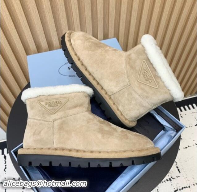 Good Looking Prada Suede and Wool Snow Boots Beige 1011099