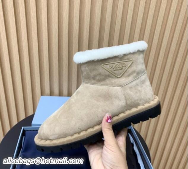 Good Looking Prada Suede and Wool Snow Boots Beige 1011099