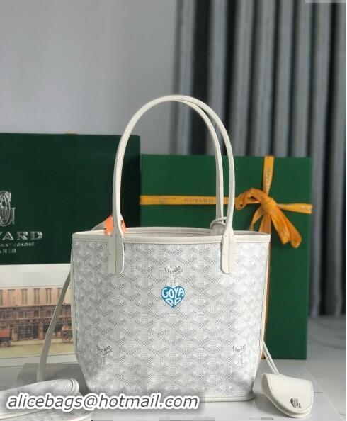 Well Crafted Goyard Anjou Mini Tote bag with Heart Print 020660 White/Blue 2024