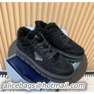 Best Product Prada Suede and Wool Sneakers Black 011100