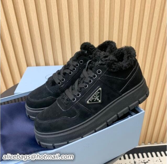 Best Product Prada Suede and Wool Sneakers Black 011100