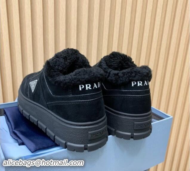 Best Product Prada Suede and Wool Sneakers Black 011100