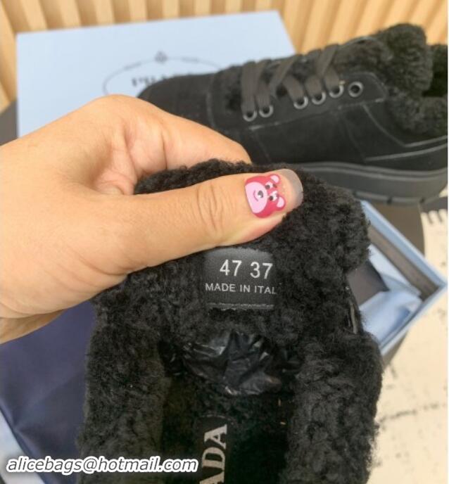 Best Product Prada Suede and Wool Sneakers Black 011100