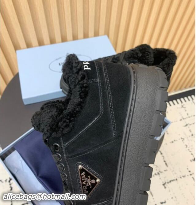 Best Product Prada Suede and Wool Sneakers Black 011100