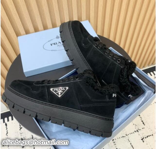 Best Product Prada Suede and Wool Sneakers Black 011100