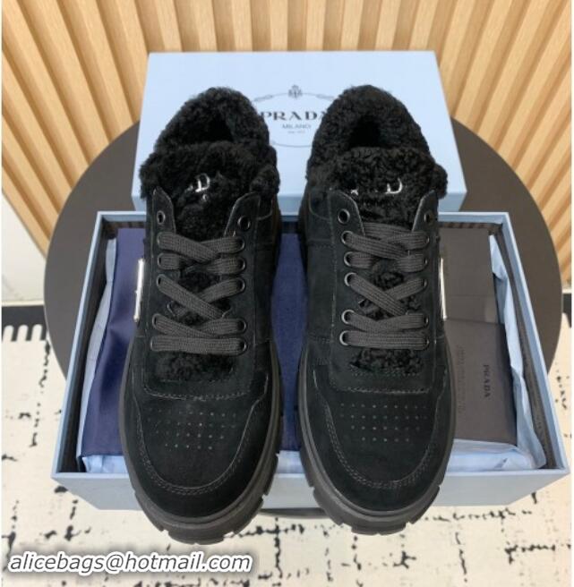 Best Product Prada Suede and Wool Sneakers Black 011100