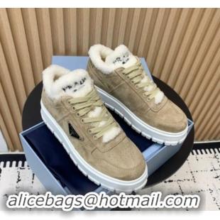 Stylish Prada Suede and Wool Sneakers Beige 011101