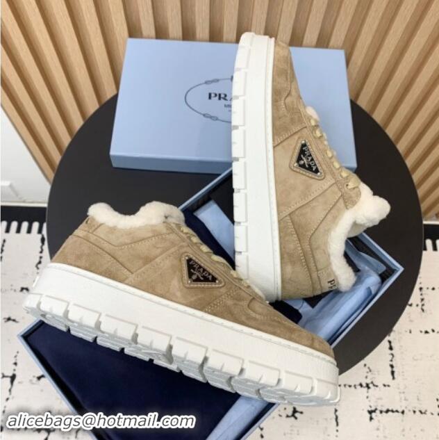 Stylish Prada Suede and Wool Sneakers Beige 011101