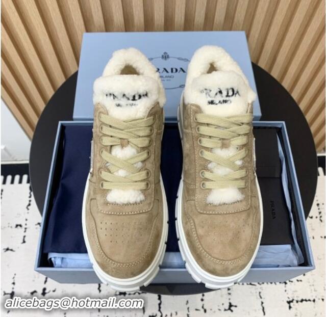 Stylish Prada Suede and Wool Sneakers Beige 011101