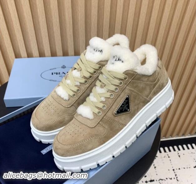 Stylish Prada Suede and Wool Sneakers Beige 011101