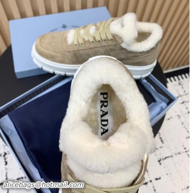 Stylish Prada Suede and Wool Sneakers Beige 011101