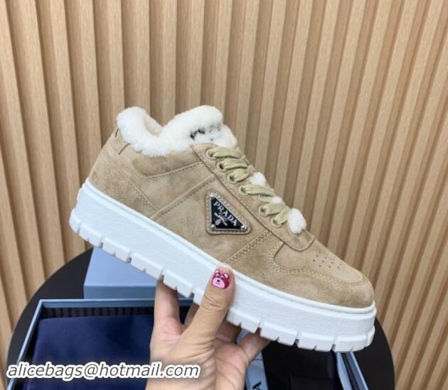 Stylish Prada Suede and Wool Sneakers Beige 011101