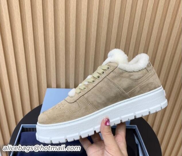 Stylish Prada Suede and Wool Sneakers Beige 011101