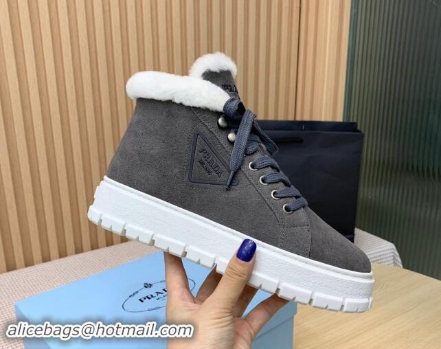 Good Product Prada Suede and Wool Platform High-top Sneakers 5cm Dark Grey 1011105