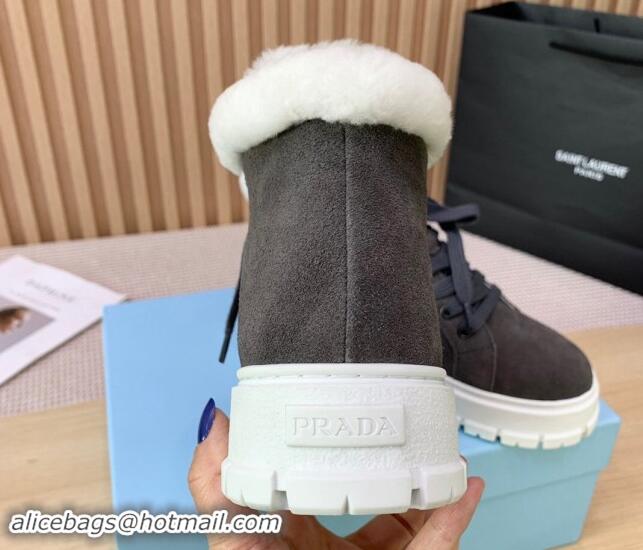 Good Product Prada Suede and Wool Platform High-top Sneakers 5cm Dark Grey 1011105