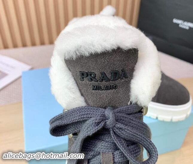 Good Product Prada Suede and Wool Platform High-top Sneakers 5cm Dark Grey 1011105