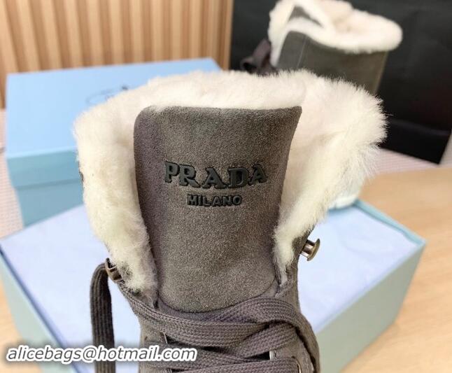 Stylish Prada Suede and Wool Laced up Ankle Boots 5cm Dark Grey 1011108