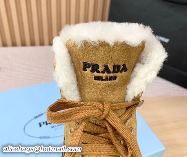 Hot Style Prada Suede and Wool Laced up Ankle Boots 5cm Light Brown 011109