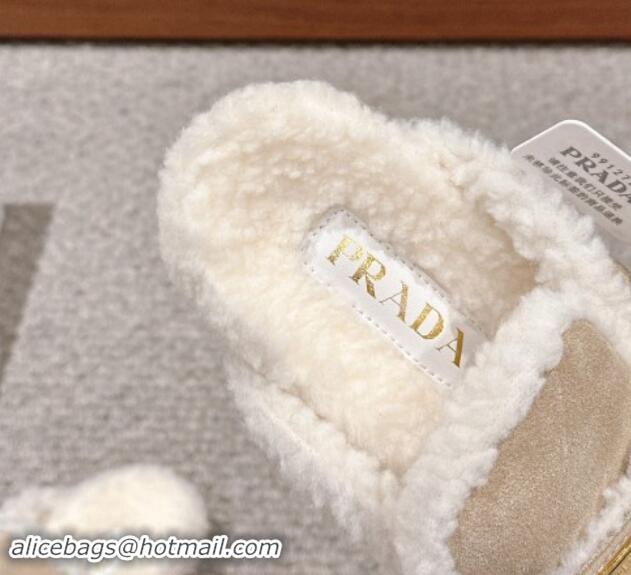 Sumptuous Prada Suede and shearling slippers Beige 011110