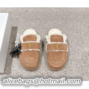 Best Grade Prada Suede and shearling slippers Brown 1011111