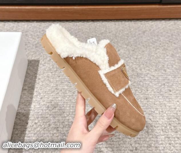 Best Grade Prada Suede and shearling slippers Brown 1011111